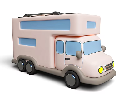 Pink Toy Style Camper Van With Double Decker Design Windows And Headlights 3d model
