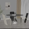 Round Black Tabletop Negotiation Table and Chairs with Green Plant and Vase