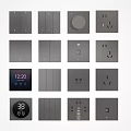 Grey Smart Wall Switches And Sockets With Digital Display Various Designs 3d model