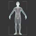 Detailed Man 3D Model with Silver Body in Standing Pose on Dark Background