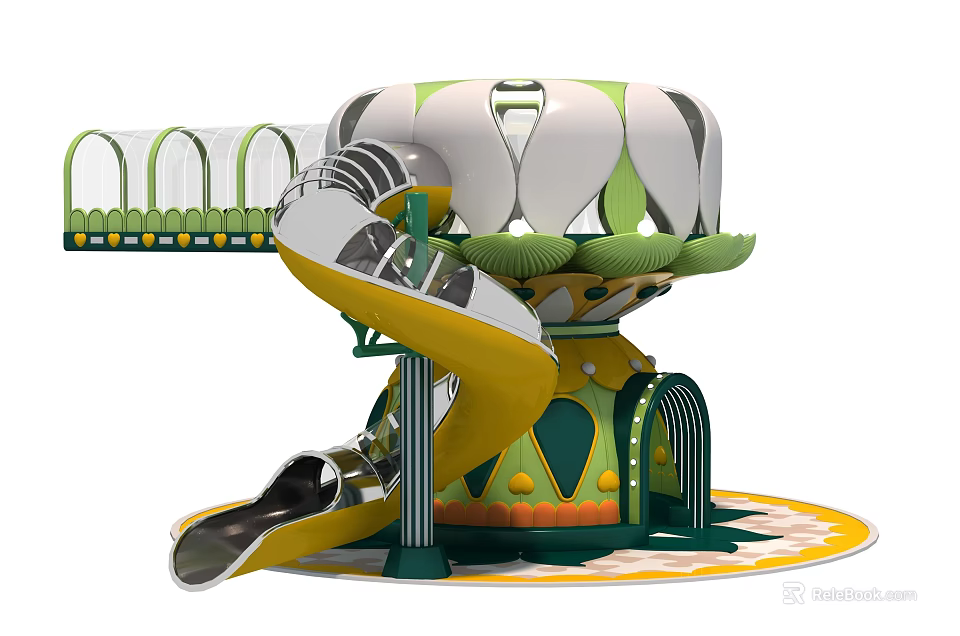 Colorful Playground Structure With Spiral Slide And Carousel Like Top Design 3d model 