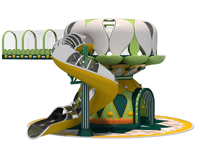 Colorful Playground Structure With Spiral Slide And Carousel Like Top Design 3d model