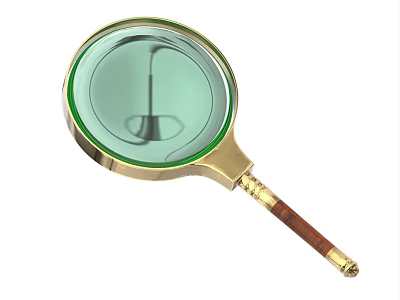Handheld Magnifying Glass With Golden Frame Clear Lens And Wooden Handle For Daily Use 3d model