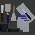 Hardware Tools Including Spatulas Scrapers And Containers In Various Colors And Materials For Renovation Projects