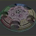 Metallic Disc Spacecraft Component For Cosmic Exploration With Circular Modules And Red Lights