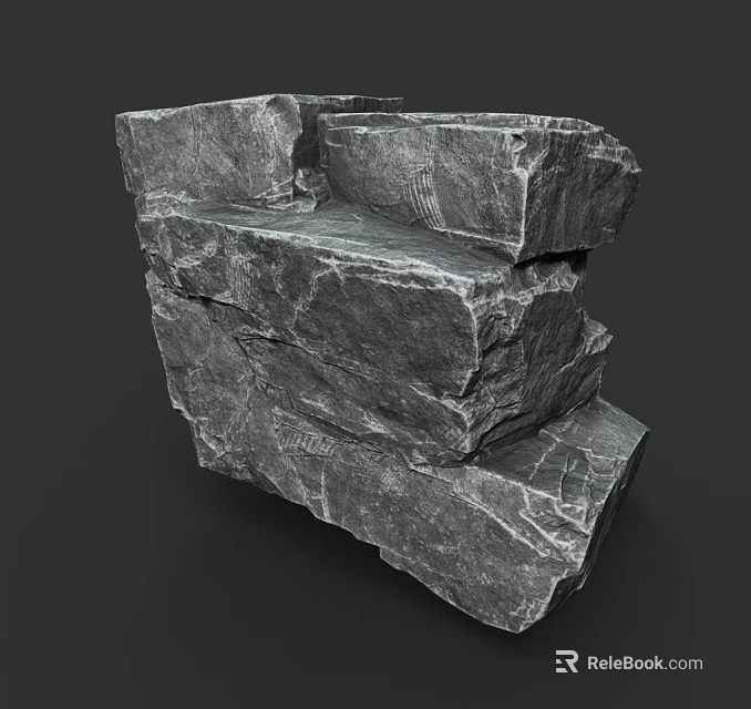 Natural Stacked Rocks Formation With Rough Gray Stone Texture And Layers 3d model 