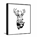 Black and White Deer Head Animal Drawing With Antlers Mountains Trees Lake