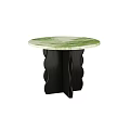 Round Light Colored Top Dining Table With Black Wave Shaped Legs Design 3d model