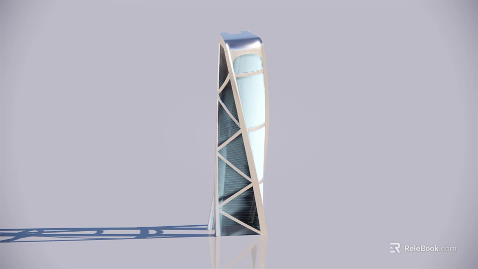 Modern Skyscraper Featuring Glass Curtain Wall And Unique Geometric Architectural Design 3d model 
