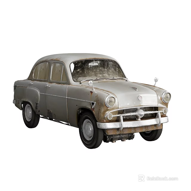 Vintage Classic Car With Rusty Exterior And Old Fashioned Design Details 3d model 