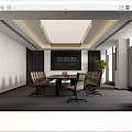 Modern Conference Room Interior With Wooden Table Office Chairs Electronic Screen Recessed Lighting And Plant