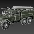 Green Military 6x6 Truck With Roof Mounted Equipment And Blue Warning Lights