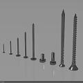 Assorted Metal Hardware Tools Featuring Nails Screws and Nuts 3d model