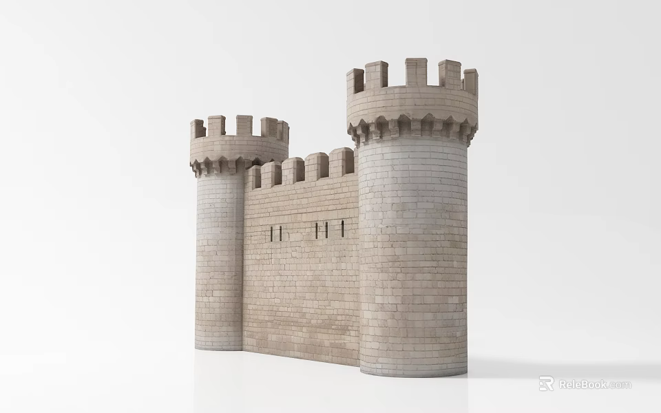 Cartoon Castle Scene With Stone Towers Battlements And White Background 3d model 