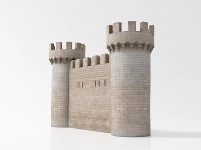 Cartoon Castle Scene With Stone Towers Battlements And White Background 3d model