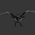 Futuristic Mechanical Eagle Character With Metallic Wings Blue Glowing Elements And Orange Talons