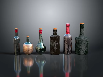 Decorative Glass Bottles With Various Shapes And Different Colors For Home Decor 3d model
