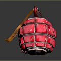 Shiny Red Cube Shaped Weapon Model With Reflective Surface Resembling Hand Grenade