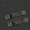 Medieval Stone Architectural Component With Archway Iron Bars and Hanging Chains