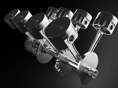 Detailed Engine Pistons And Crankshaft Metal Mechanical Components Structure Design 3d model