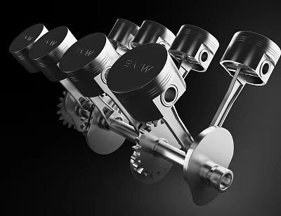Detailed Engine Pistons And Crankshaft Metal Mechanical Components Structure Design 3d model