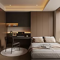 Tatami Bedroom Interior With Wooden Design Bed Desk Chair And Window Blinds