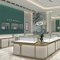 Luxury Jewelry Display Cases with Glass Tops White Gold Frames and Marble Wall