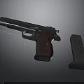 Vintage Pistol Featuring Metal Frame Brown Wooden Grip and Detachable Magazine in Close Up View