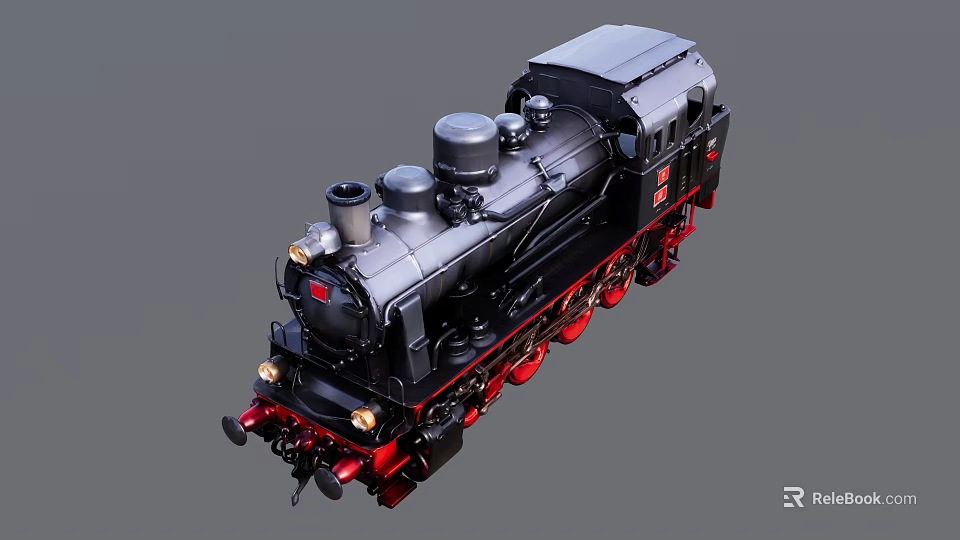 Vintage Black Steam Locomotive Model With Red Wheels And Metal Details 3d model 