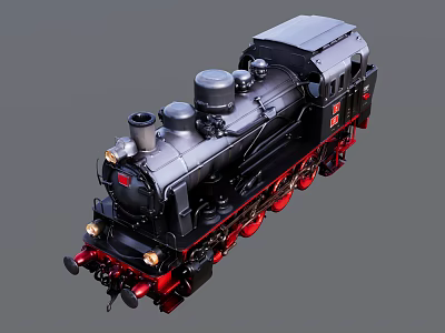 Vintage Black Steam Locomotive Model With Red Wheels And Metal Details 3d model