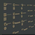 Various Styles Gold Door Handles And Locks Displayed On Gray Wall