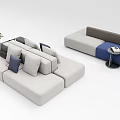 Modern Sectional Sofa In Light Gray Blue Gray With Plush Cushions Side Table And Plant