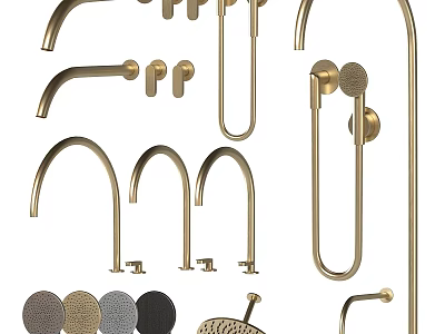 Golden Brass Faucets With Various Styles For Kitchen And Shower Accessories 3d model