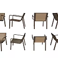 Wooden Outdoor Chairs with Metal Frame and Armrests for Patio Garden Use