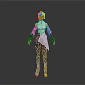 3D Character Model With Silver Hair White Top Black Pants And Decorative Details