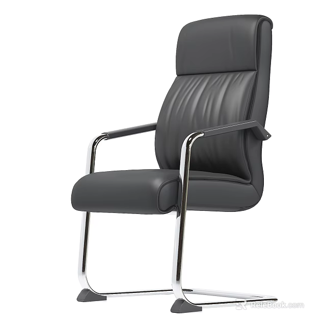 Black Leather Office Chair With Metal Armrests And Sturdy Metal Legs 3d model 