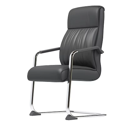 Black Leather Office Chair With Metal Armrests And Sturdy Metal Legs 3d model