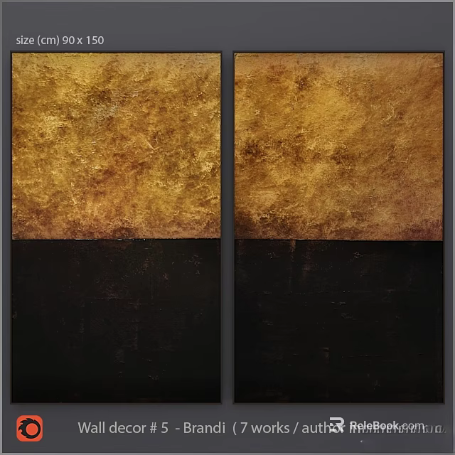 Pair of Decorative Frames with Gold Textured Top and Black Bottom Wall Art 3d model 