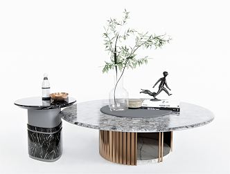 Modern Coffee Table Side Table Round Coffee Table Side Table Coffee Table Plant Vase Ornaments Low Table 3d model