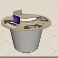 Round Modern Functional Table With Laptop Tablets And Electronic Devices On Surface 3d model