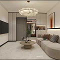 Elegant Modern Living Room With L Shaped Sofa Throw Pillows Round Coffee Table And Chandelier