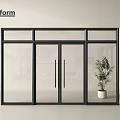 Modern Glass Double Doors with Black Frame and Potted Plant