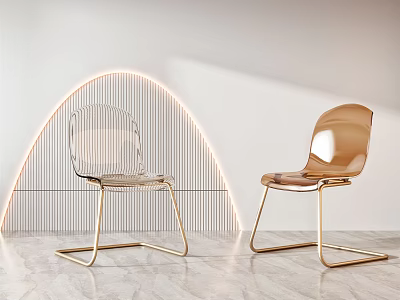 Modern Transparent Gold Leisure Chairs With Metal Legs Curved Light And Marble Floor 3d model