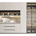 Modern Wine Cabinet With Glass Doors Wine Bottles And Lighting In Kitchen Design