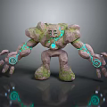 Moss Covered Stone Golem Creature With Blue Glowing Patterns On Limbs And Chest 3D Rendering 3d model
