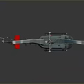 Green Military Helicopter Model With Blue Rotor Blades Landing Gear And Red Accents