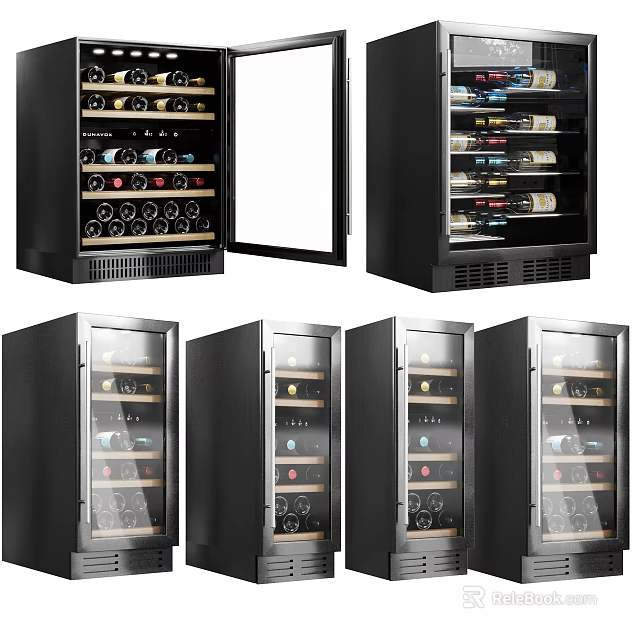 Multiple Styles of Modern Wine Refrigerators with Glass Door and Stainless Steel Design 3d model 