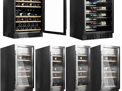 Multiple Styles of Modern Wine Refrigerators with Glass Door and Stainless Steel Design 3d model