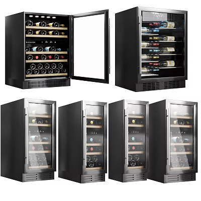 Multiple Styles of Modern Wine Refrigerators with Glass Door and Stainless Steel Design 3d model