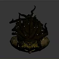 Mythical Character Head With Snake Like Hair Golden Crown And Yellow Eyes Green Texture